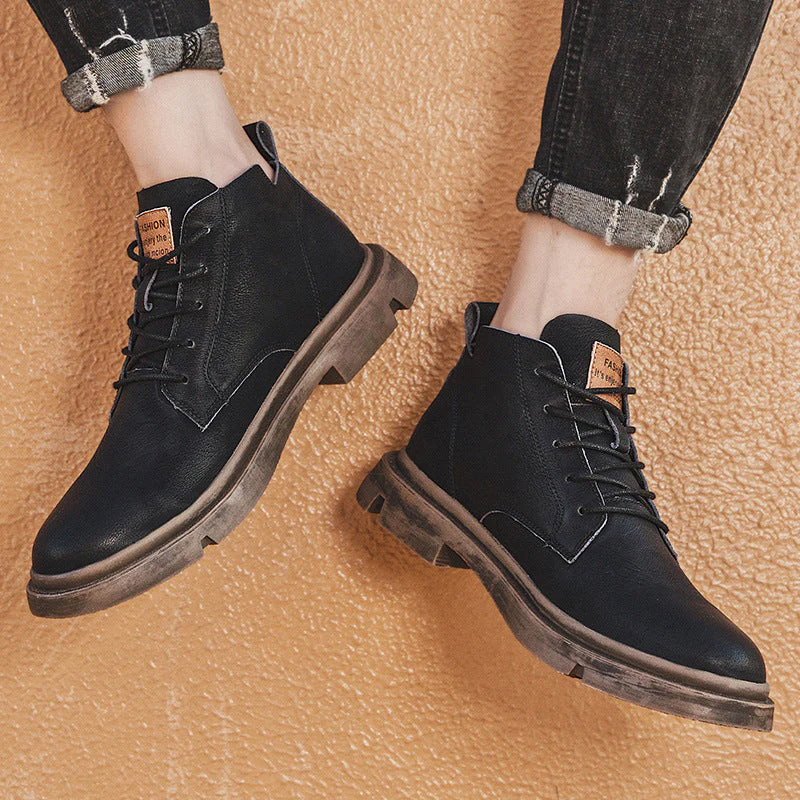 Men's Lace-Up Round Toe Work Casual Leather Boots - Image 2