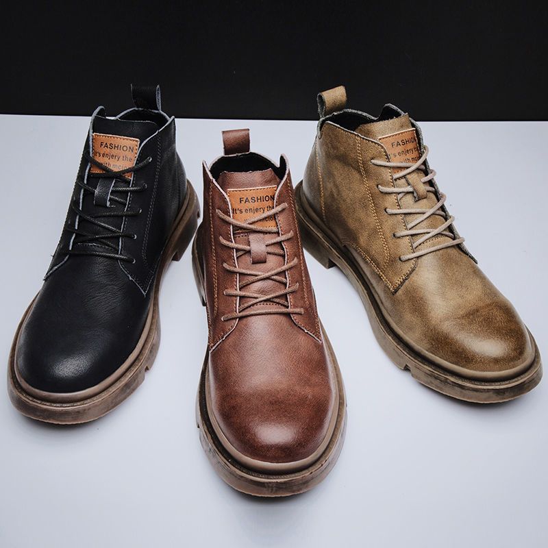 Men's Lace-Up Round Toe Work Casual Leather Boots - Image 4