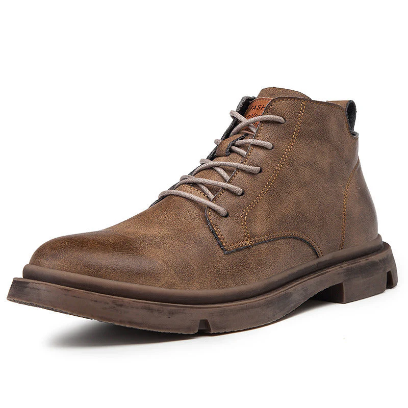 Men's Lace-Up Round Toe Work Casual Leather Boots - Image 5