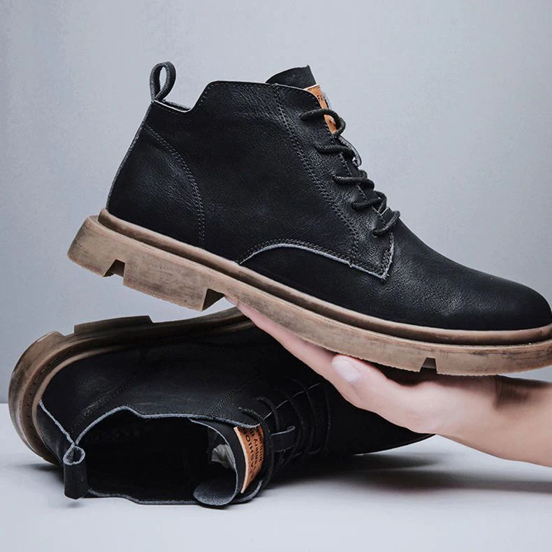 Men's Lace-Up Round Toe Work Casual Leather Boots - Image 6