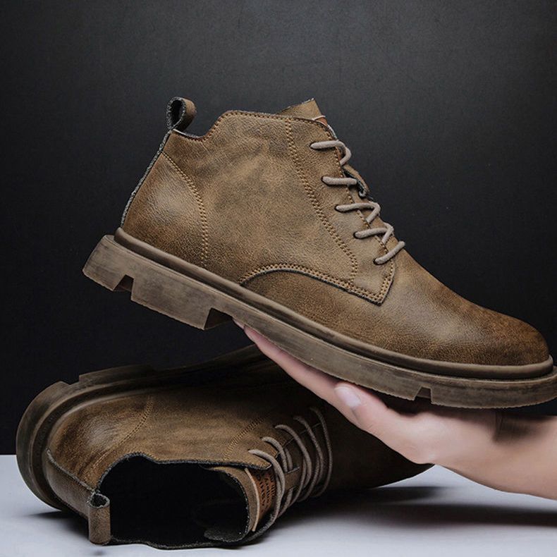 Men's Lace-Up Round Toe Work Casual Leather Boots - Image 7