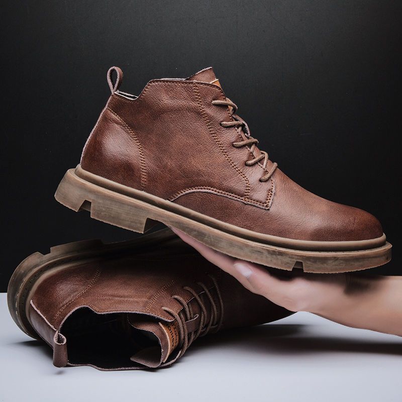 Men's Lace-Up Round Toe Work Casual Leather Boots - Image 8