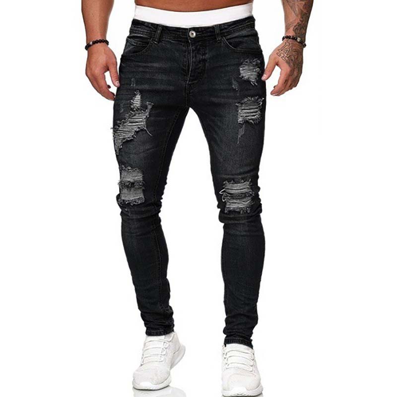 Men's ripped white slim fit jeans fashion pencil pants - Image 4