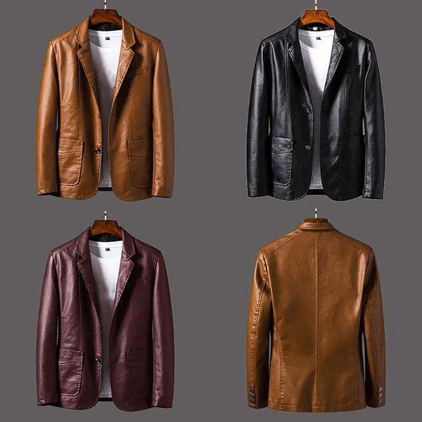 Men Sports Kahki Leather Jacket - Image 5