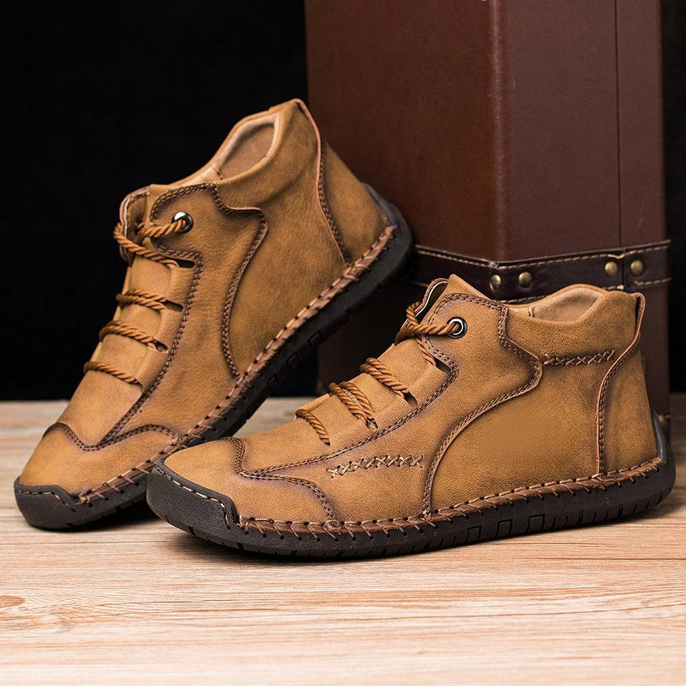 Men Vintage Microfiber Leather Hand Stitching Soft Ankle Boots - Image 2