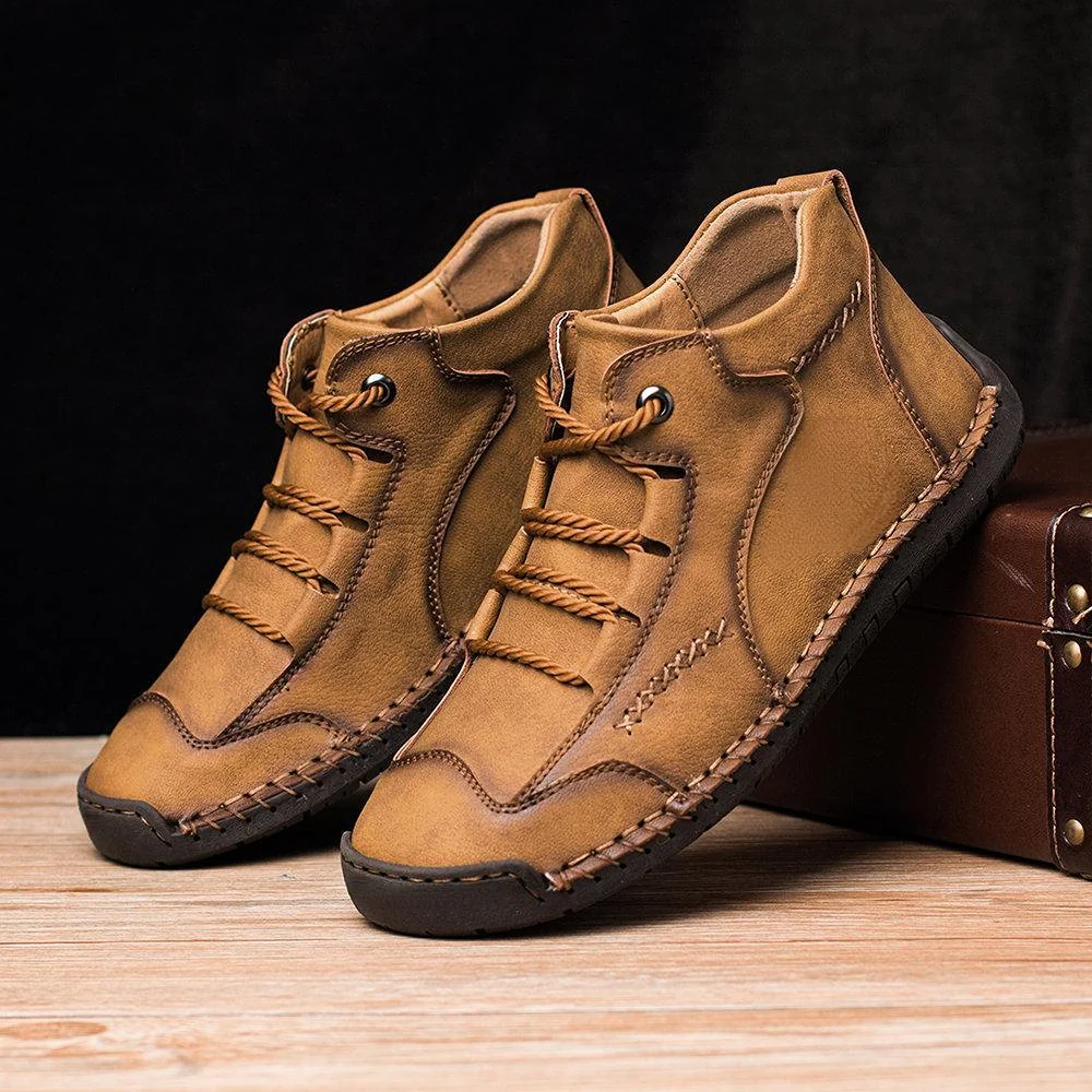 Men Vintage Microfiber Leather Hand Stitching Soft Ankle Boots - Image 3