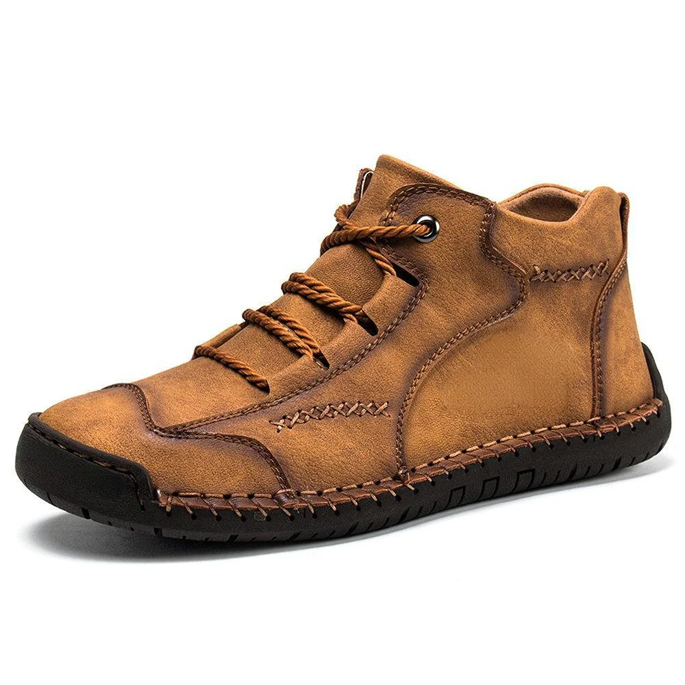 Men Vintage Microfiber Leather Hand Stitching Soft Ankle Boots - Image 7