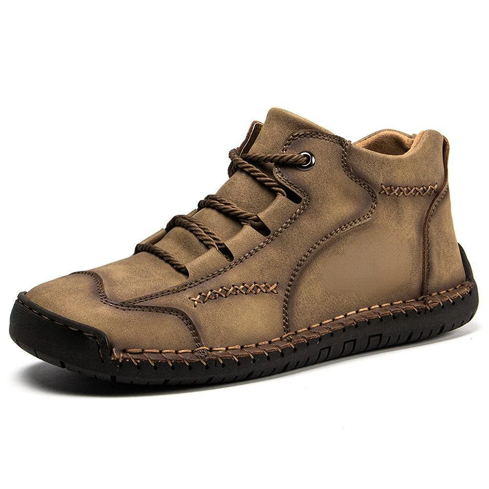 Men Vintage Microfiber Leather Hand Stitching Soft Ankle Boots - Image 8