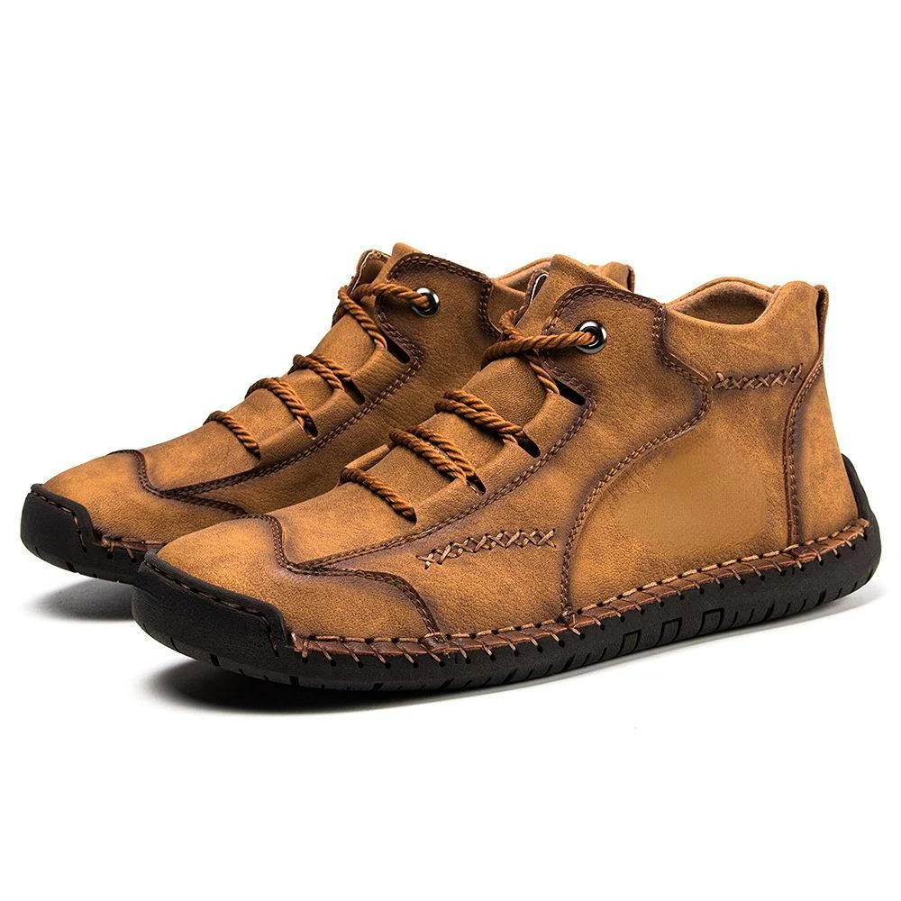 Men Vintage Microfiber Leather Hand Stitching Soft Ankle Boots - Image 9