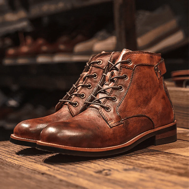 Mens Genuine Leather Waterproof Non-slip Arch Support Vintage Casual Chukka Boots - Image 11