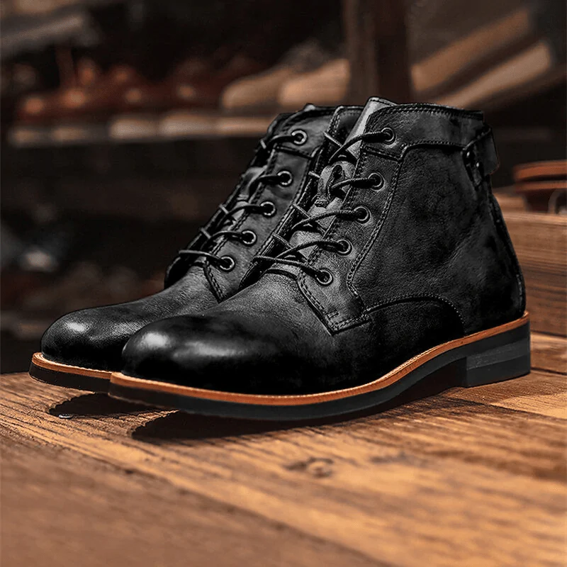Mens Genuine Leather Waterproof Non-slip Arch Support Vintage Casual Chukka Boots - Image 12