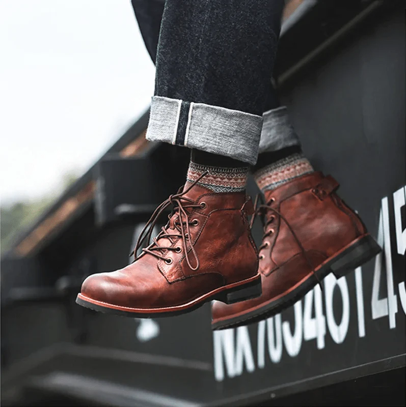 Mens Genuine Leather Waterproof Non-slip Arch Support Vintage Casual Chukka Boots - Image 2
