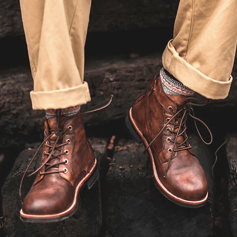 Mens Genuine Leather Waterproof Non-slip Arch Support Vintage Casual Chukka Boots - Image 5