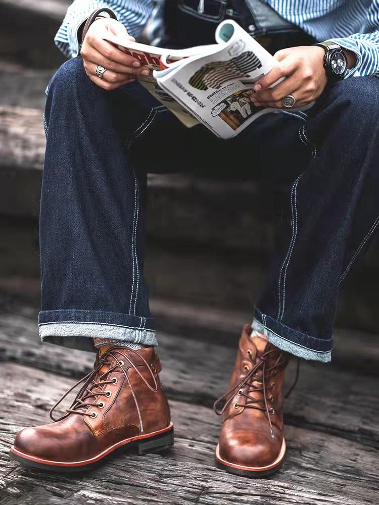 Mens Genuine Leather Waterproof Non-slip Arch Support Vintage Casual Chukka Boots - Image 6