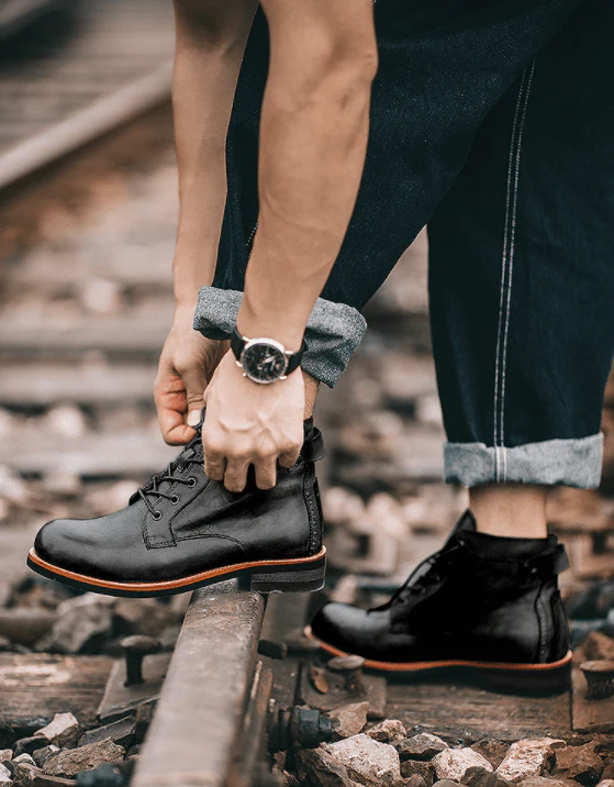 Mens Genuine Leather Waterproof Non-slip Arch Support Vintage Casual Chukka Boots - Image 7