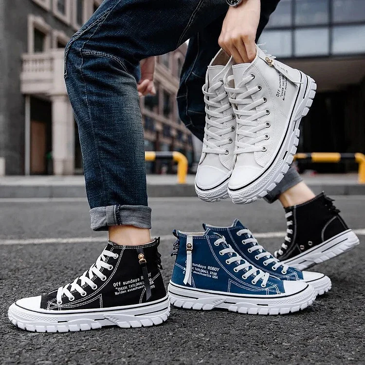 Men's High Top Street Personality Sports Breathable Canvas Shoes - Image 3