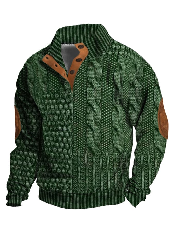 Elegant texture men's casual retro cashmere stand collar button sweatshirt - Image 11