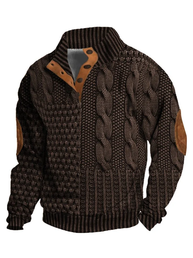 Elegant texture men's casual retro cashmere stand collar button sweatshirt - Image 12