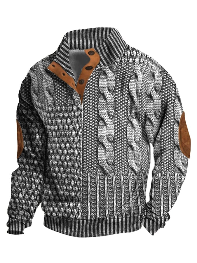 Elegant texture men's casual retro cashmere stand collar button sweatshirt - Image 13