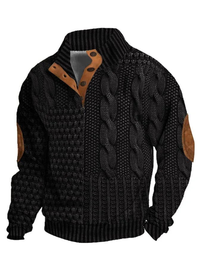 Elegant texture men's casual retro cashmere stand collar button sweatshirt - Image 16