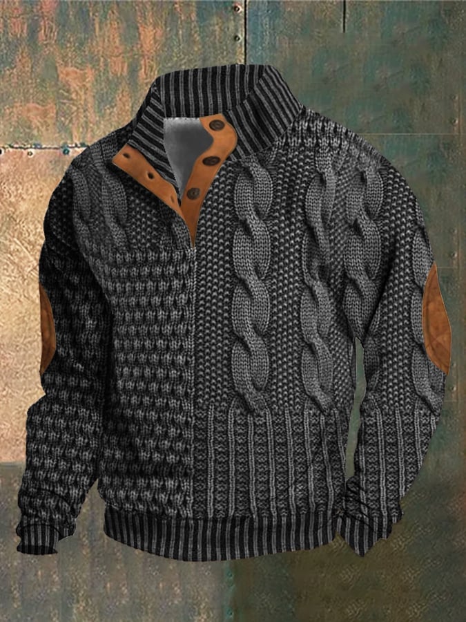 Elegant texture men's casual retro cashmere stand collar button sweatshirt - Image 2