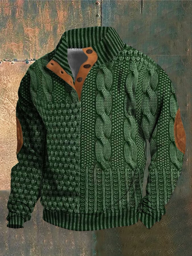 Elegant texture men's casual retro cashmere stand collar button sweatshirt - Image 3