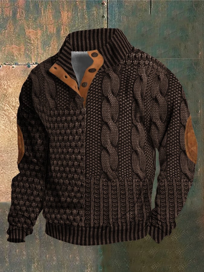 Elegant texture men's casual retro cashmere stand collar button sweatshirt - Image 4