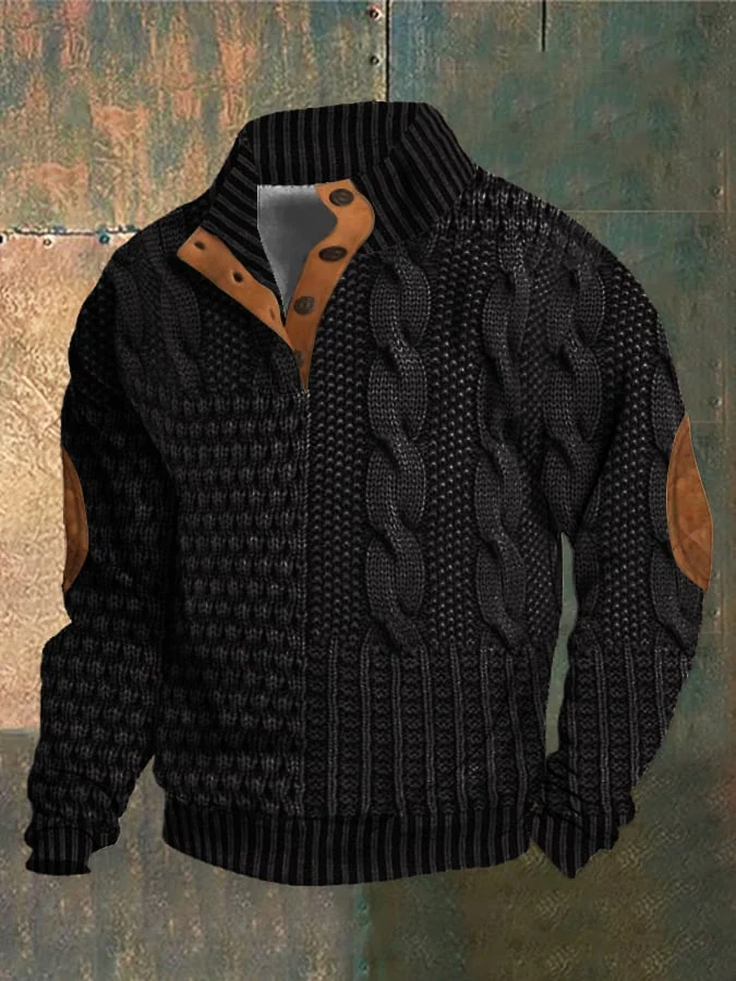 Elegant texture men's casual retro cashmere stand collar button sweatshirt - Image 8