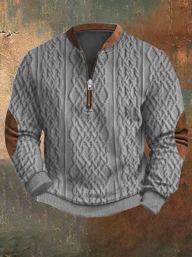 Men's Vintage Knit Print Zip-Up Sweatshirt - Image 2
