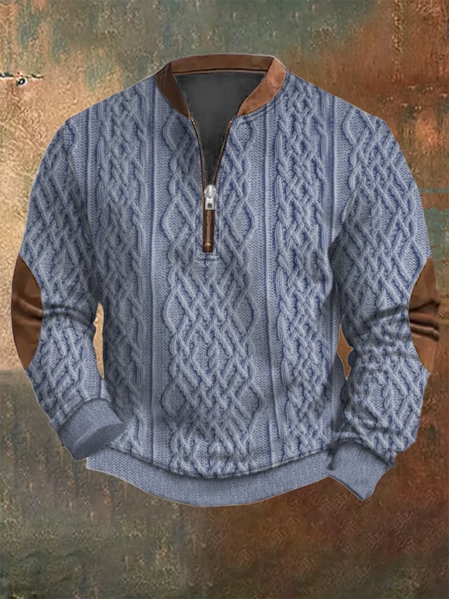 Men's Vintage Knit Print Zip-Up Sweatshirt - Image 3