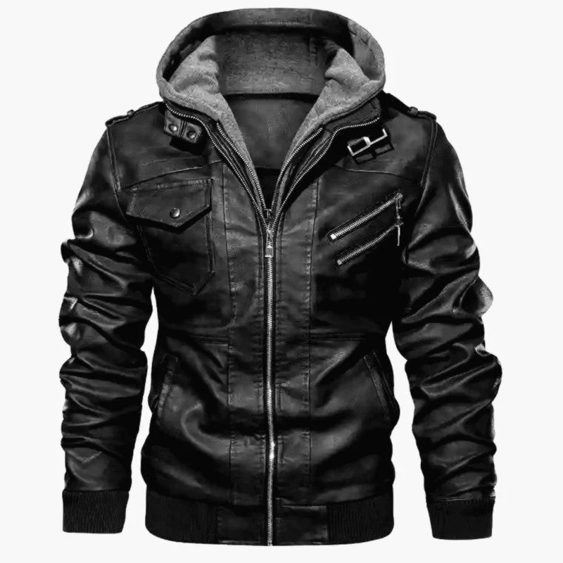 ❄️Men's Zipper PU Leather Hooded Jacket - Image 2