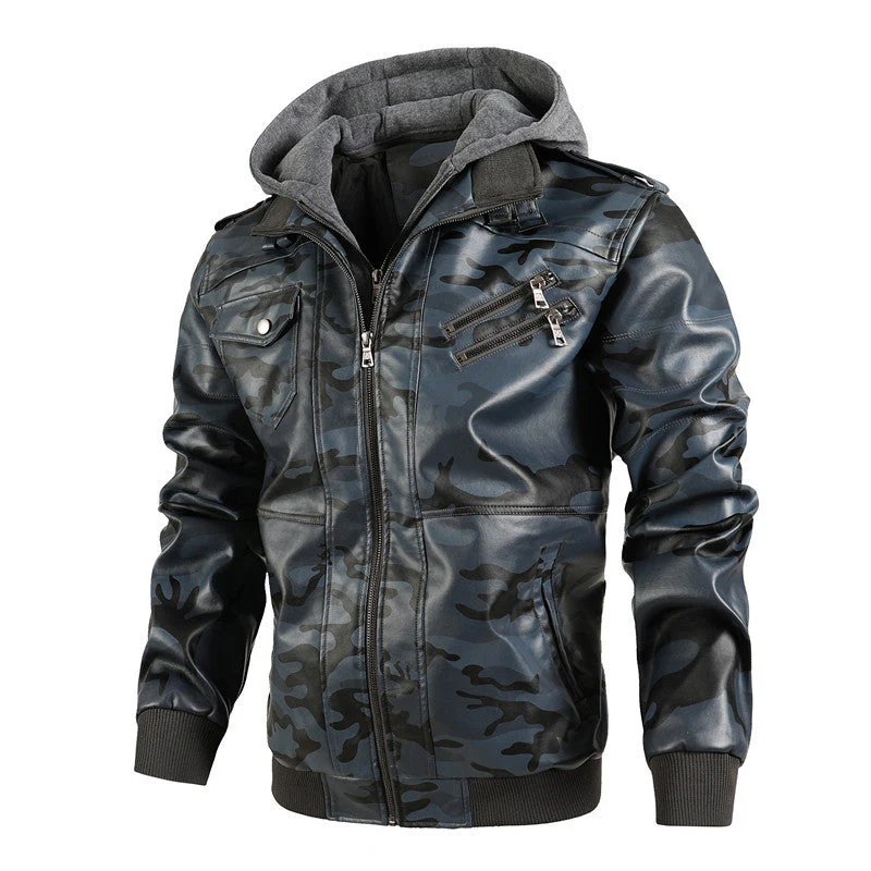 ❄️Men's Zipper PU Leather Hooded Jacket - Image 3