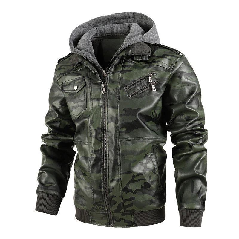 ❄️Men's Zipper PU Leather Hooded Jacket - Image 4