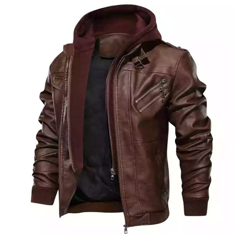 ❄️Men's Zipper PU Leather Hooded Jacket - Image 6