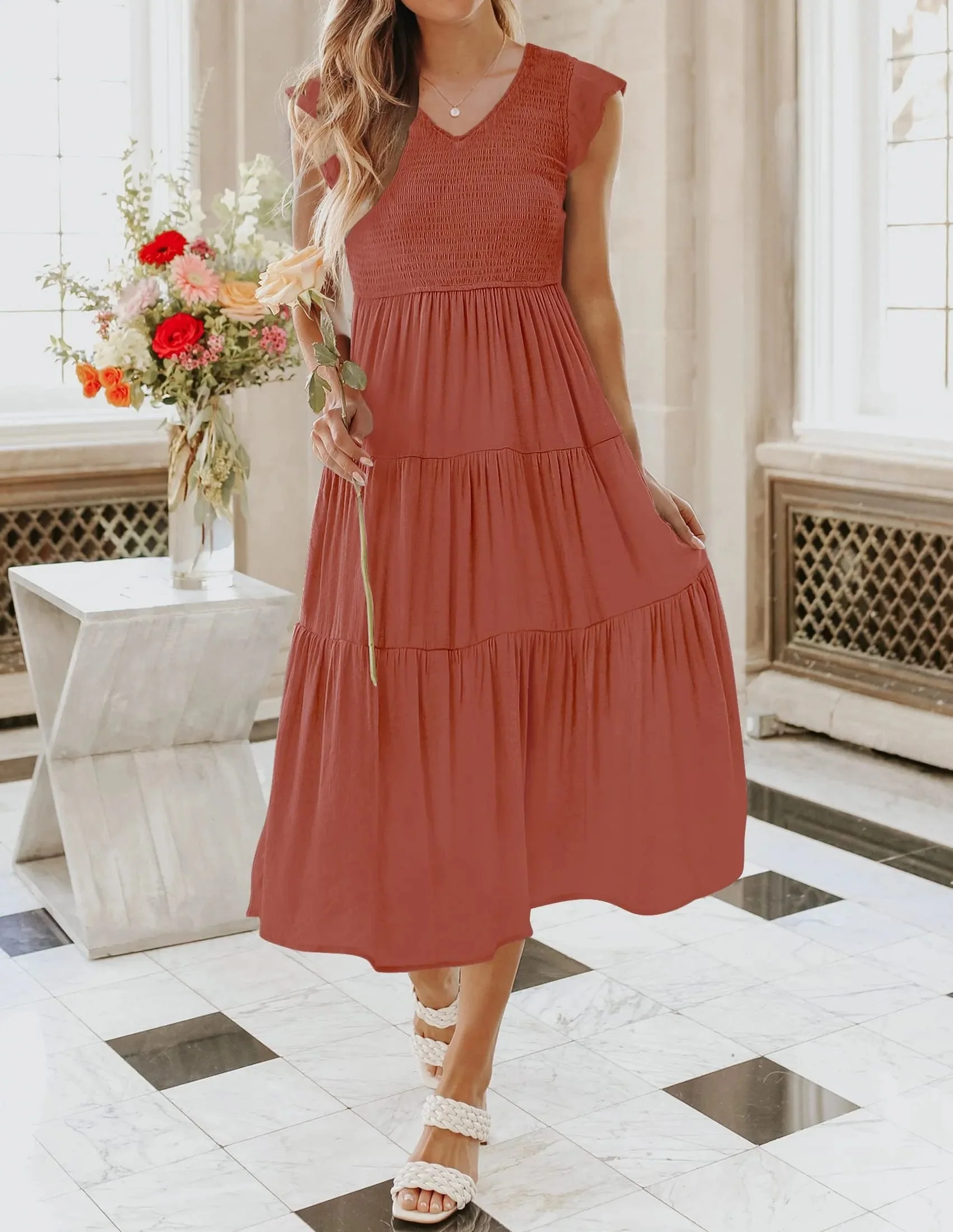 WOMEN'S SUMMER CASUAL FLUTTER SHORT MIDI DRESS - Image 10