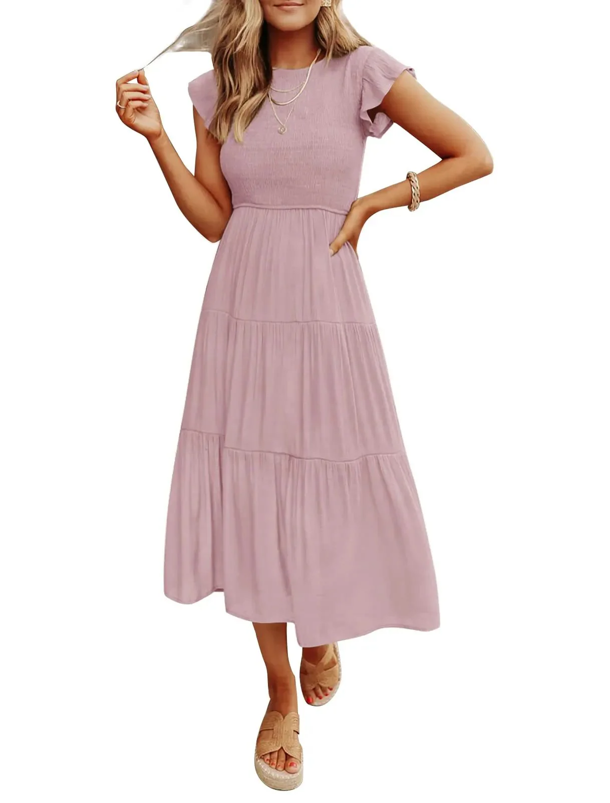 WOMEN'S SUMMER CASUAL FLUTTER SHORT MIDI DRESS - Image 14