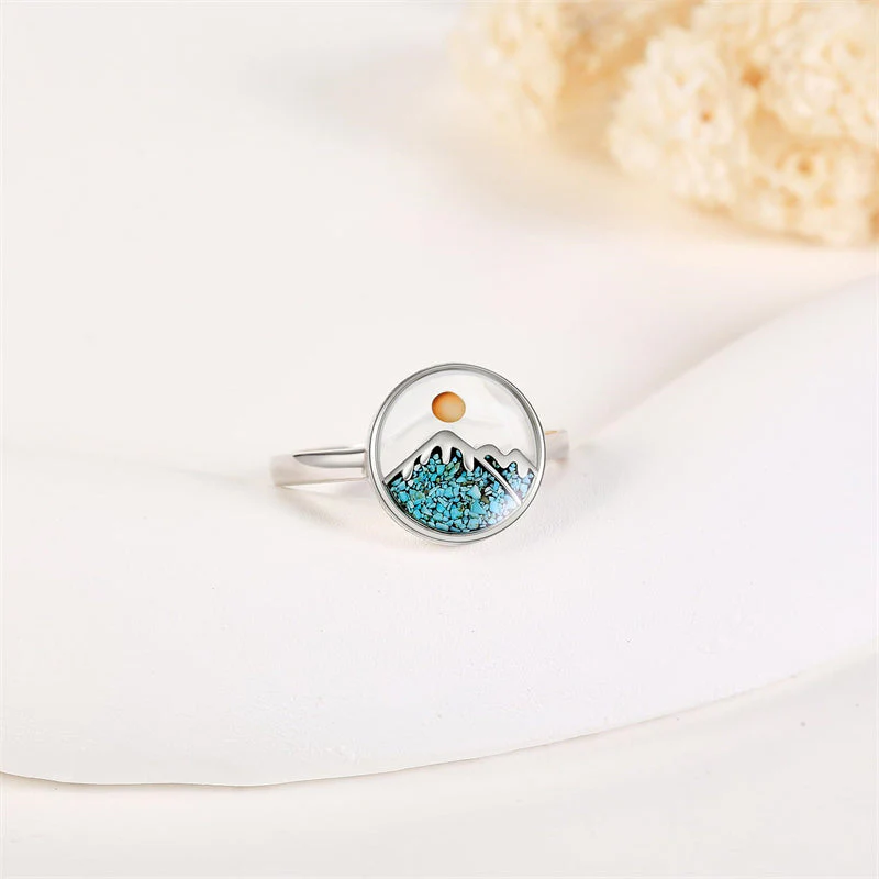 Mustard Seed Mountain Ring Sterling Silver Faith Turquoise Ring Climbing Jewelry Christian Inspirational Gift for Women Girls - Image 3