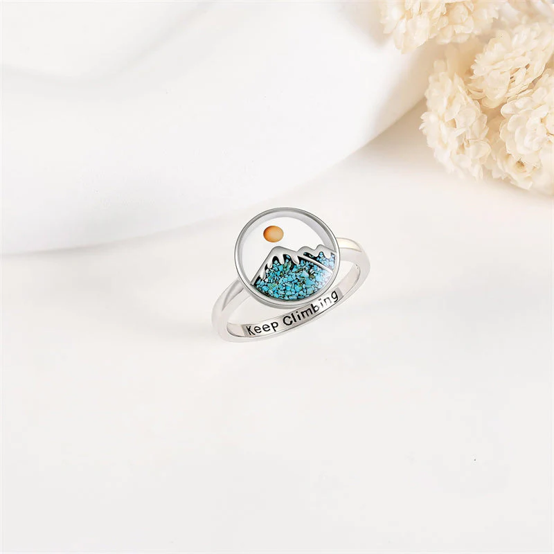 Mustard Seed Mountain Ring Sterling Silver Faith Turquoise Ring Climbing Jewelry Christian Inspirational Gift for Women Girls - Image 4