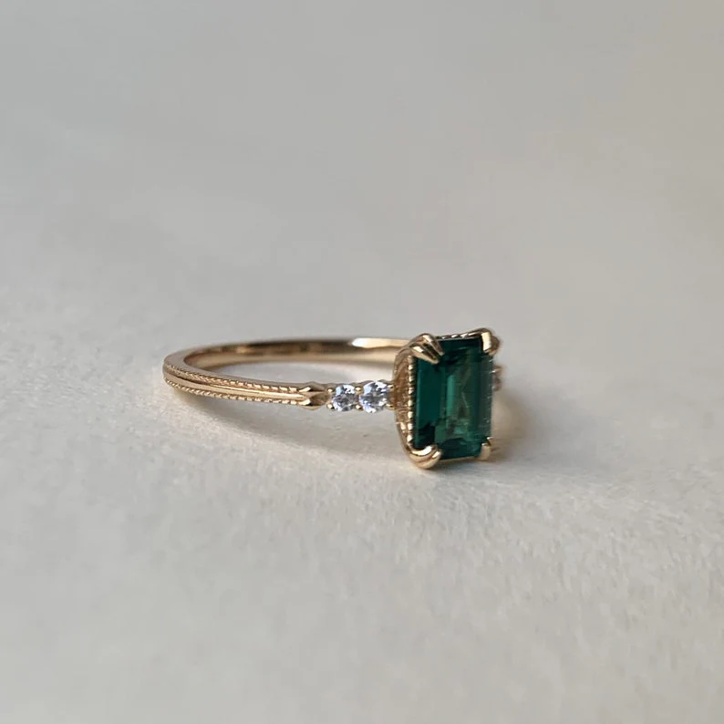 Natural Green Emerald Cut Prasiolite RingsAnniversary Birthday Gift For Her - Image 10