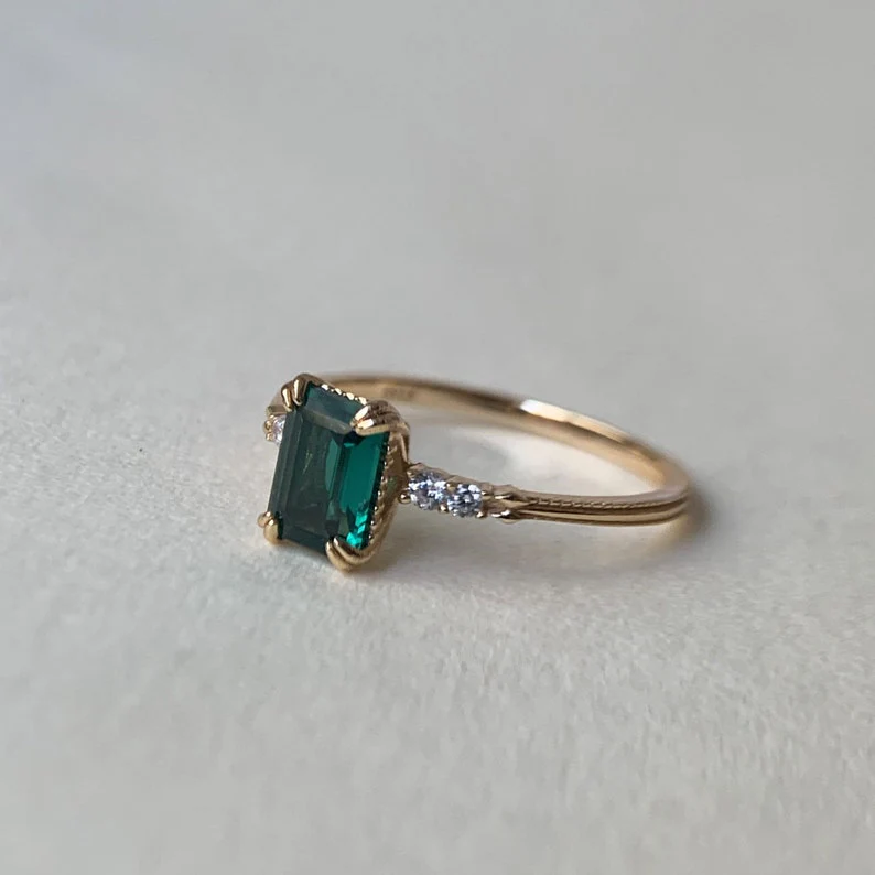 Natural Green Emerald Cut Prasiolite RingsAnniversary Birthday Gift For Her - Image 11
