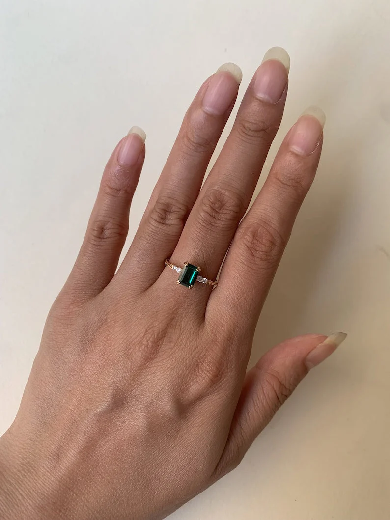 Natural Green Emerald Cut Prasiolite RingsAnniversary Birthday Gift For Her - Image 12
