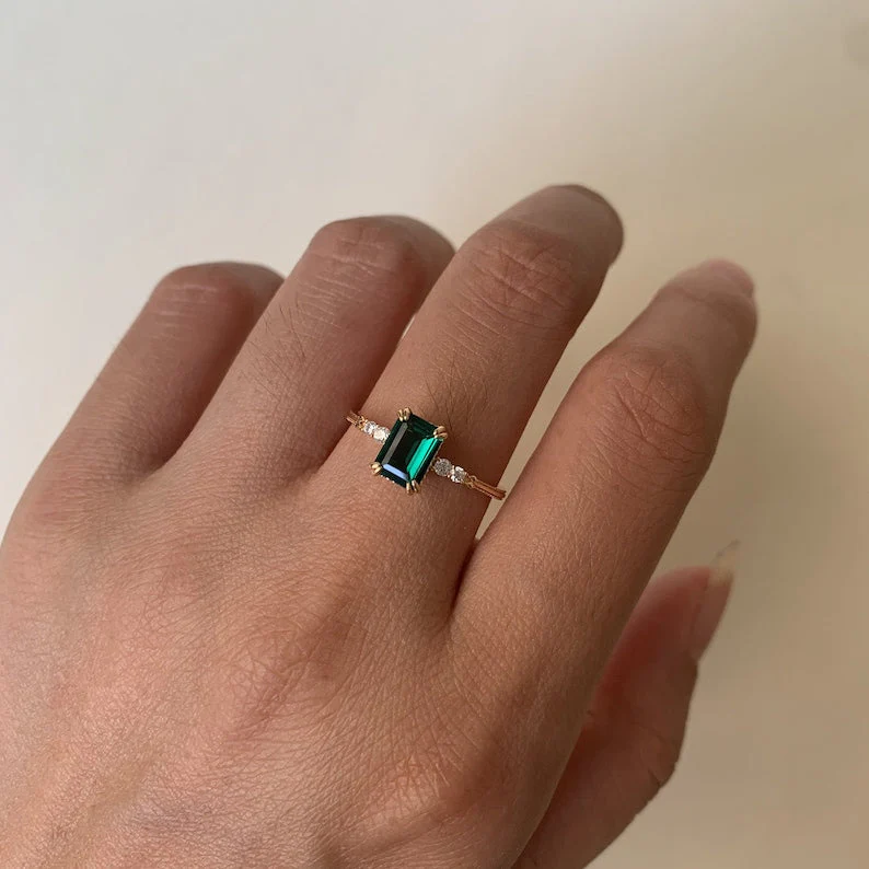 Natural Green Emerald Cut Prasiolite RingsAnniversary Birthday Gift For Her - Image 13