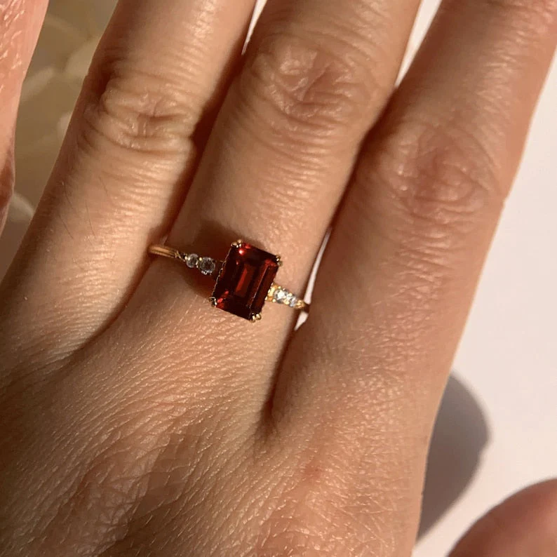 Natural Green Emerald Cut Prasiolite RingsAnniversary Birthday Gift For Her - Image 17