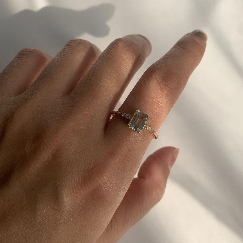Natural Green Emerald Cut Prasiolite RingsAnniversary Birthday Gift For Her - Image 3