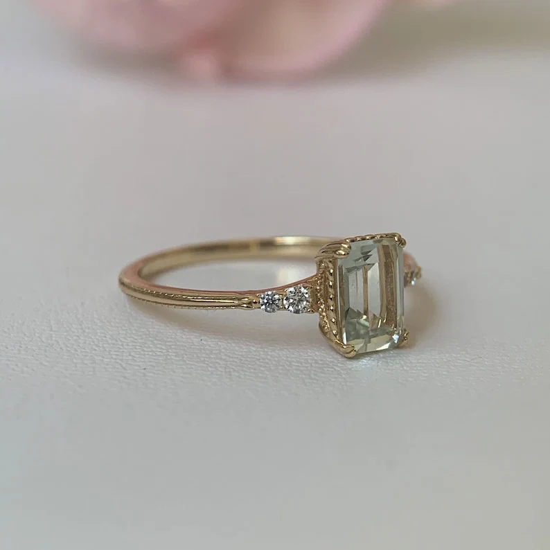 Natural Green Emerald Cut Prasiolite RingsAnniversary Birthday Gift For Her - Image 4