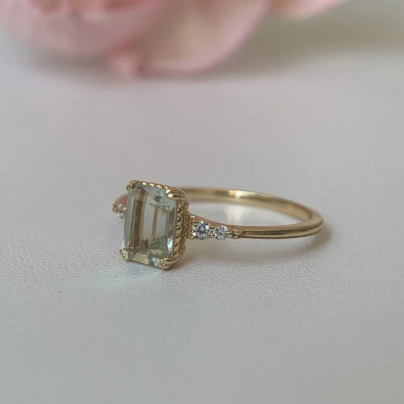 Natural Green Emerald Cut Prasiolite RingsAnniversary Birthday Gift For Her - Image 5