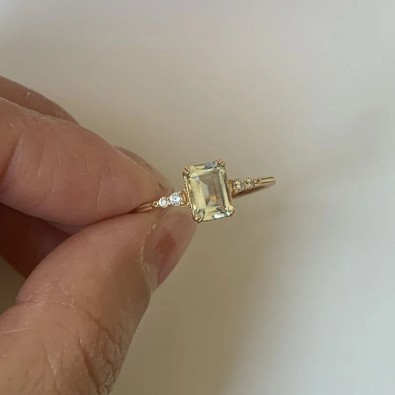 Natural Green Emerald Cut Prasiolite RingsAnniversary Birthday Gift For Her - Image 7
