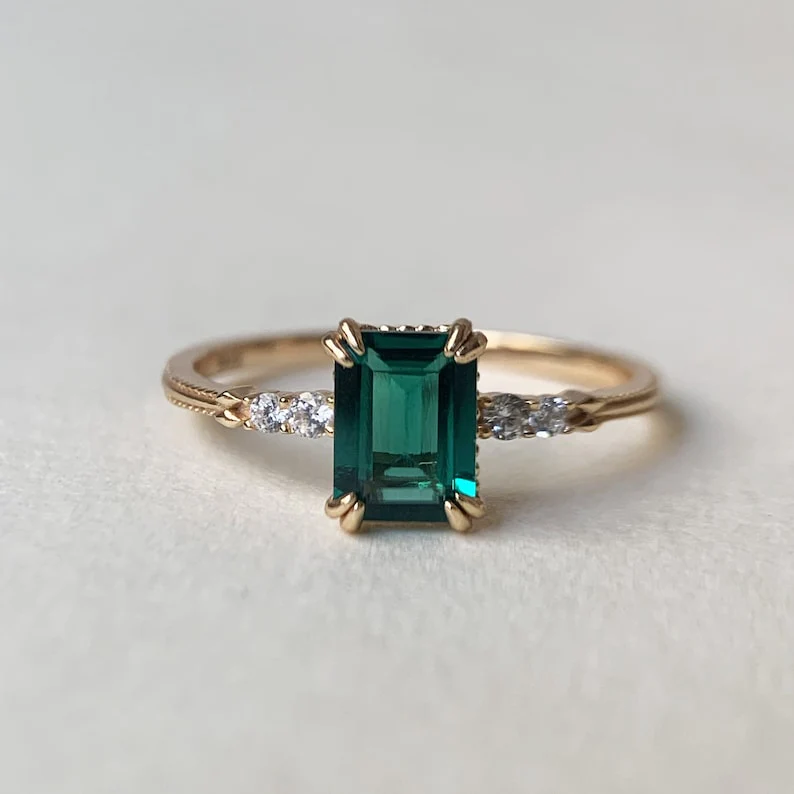 Natural Green Emerald Cut Prasiolite RingsAnniversary Birthday Gift For Her - Image 8