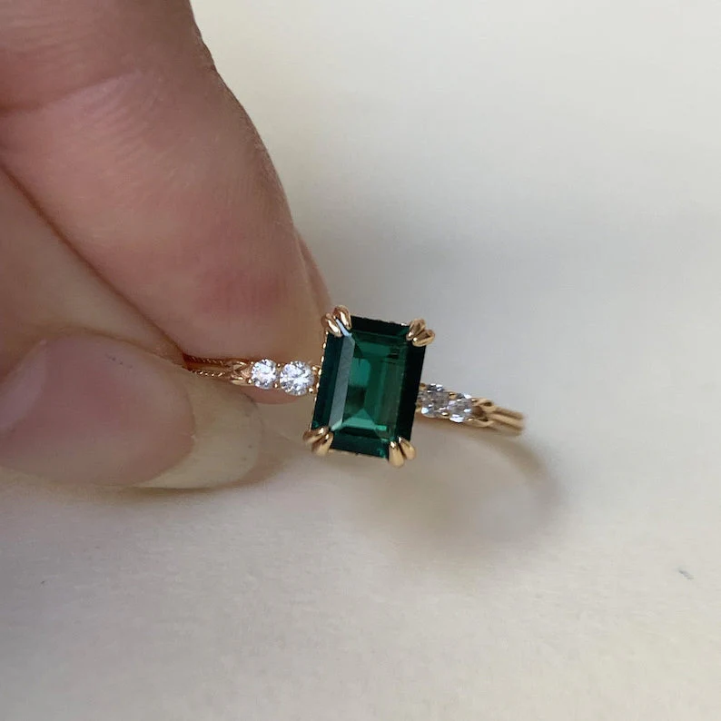 Natural Green Emerald Cut Prasiolite RingsAnniversary Birthday Gift For Her - Image 9
