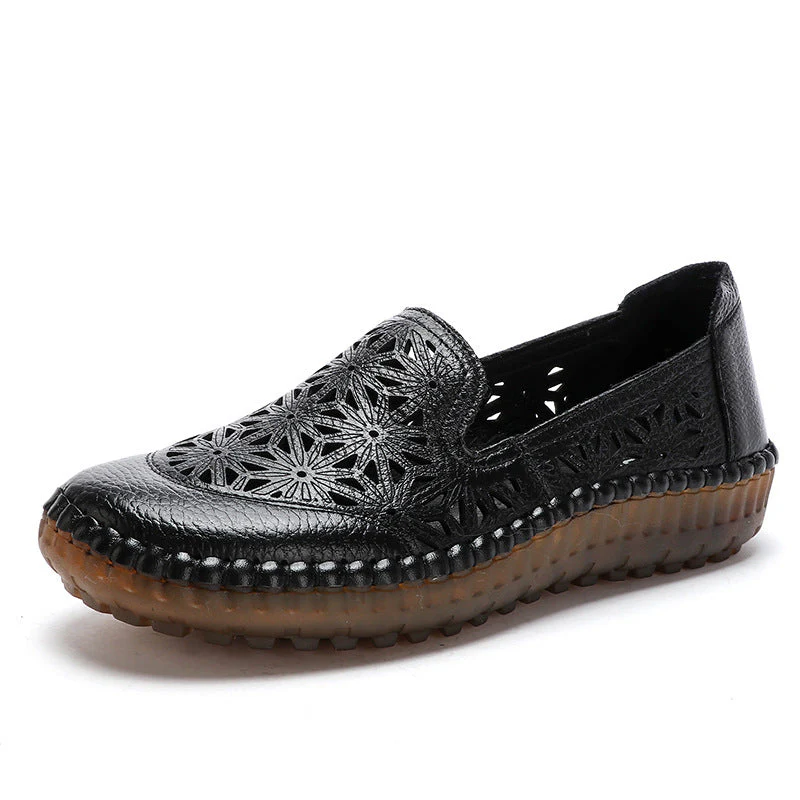 Comfortable Soft Bottom Breathable Non-Slip Engraved Retro Ladies Leather Shoes - Image 4
